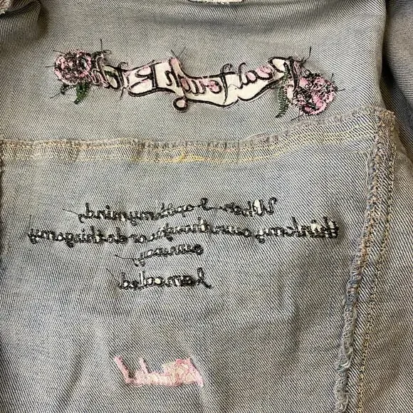 RTB Real Tough B itch Denim Jacket LARGE Biker Babe Blue Jean Embroidered Bling - Picture 12 of 12